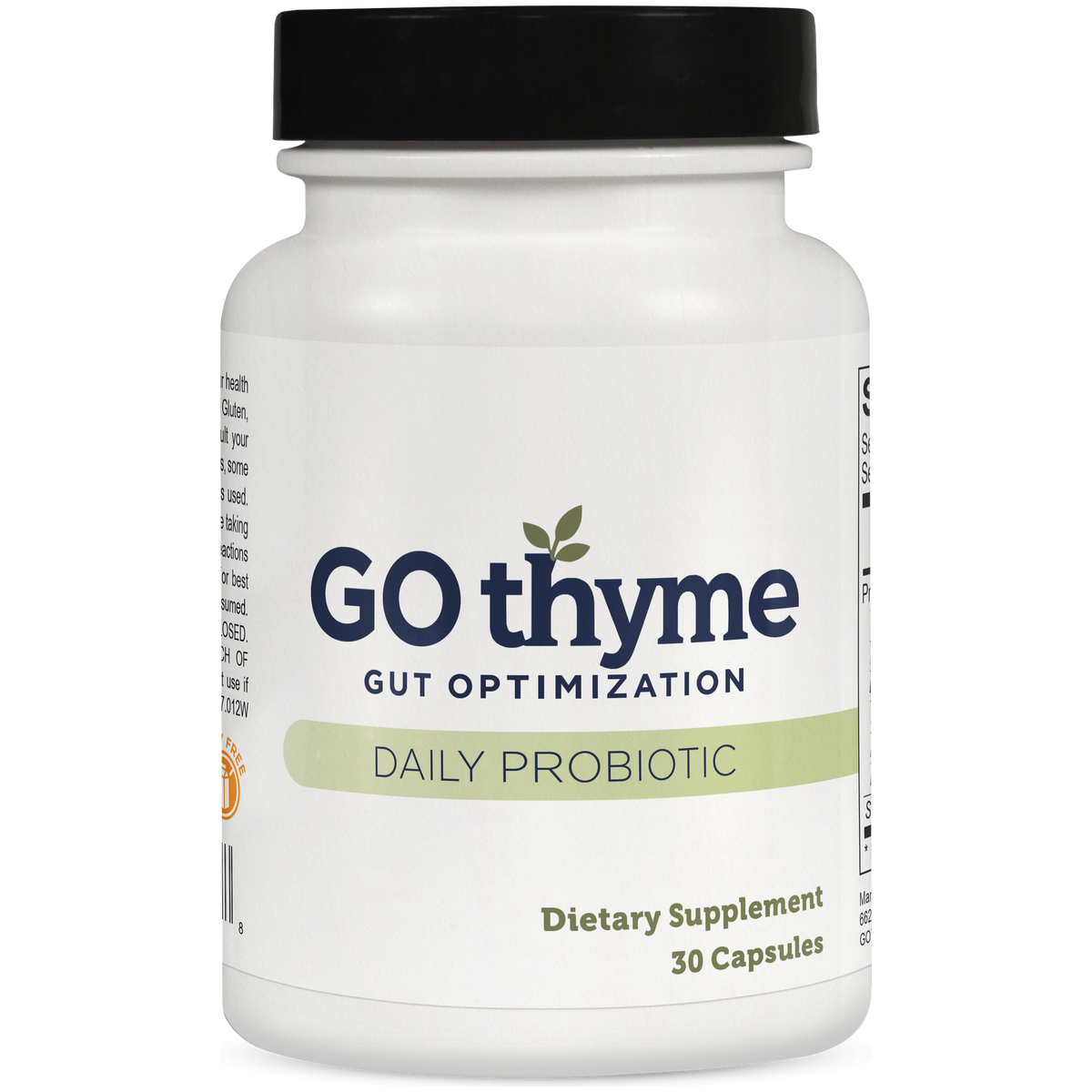 GO thyme Daily Probiotic, bottle of 30 capsules