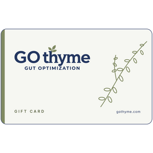 GO thyme gift card, cream card with navy logo and thyme sprig