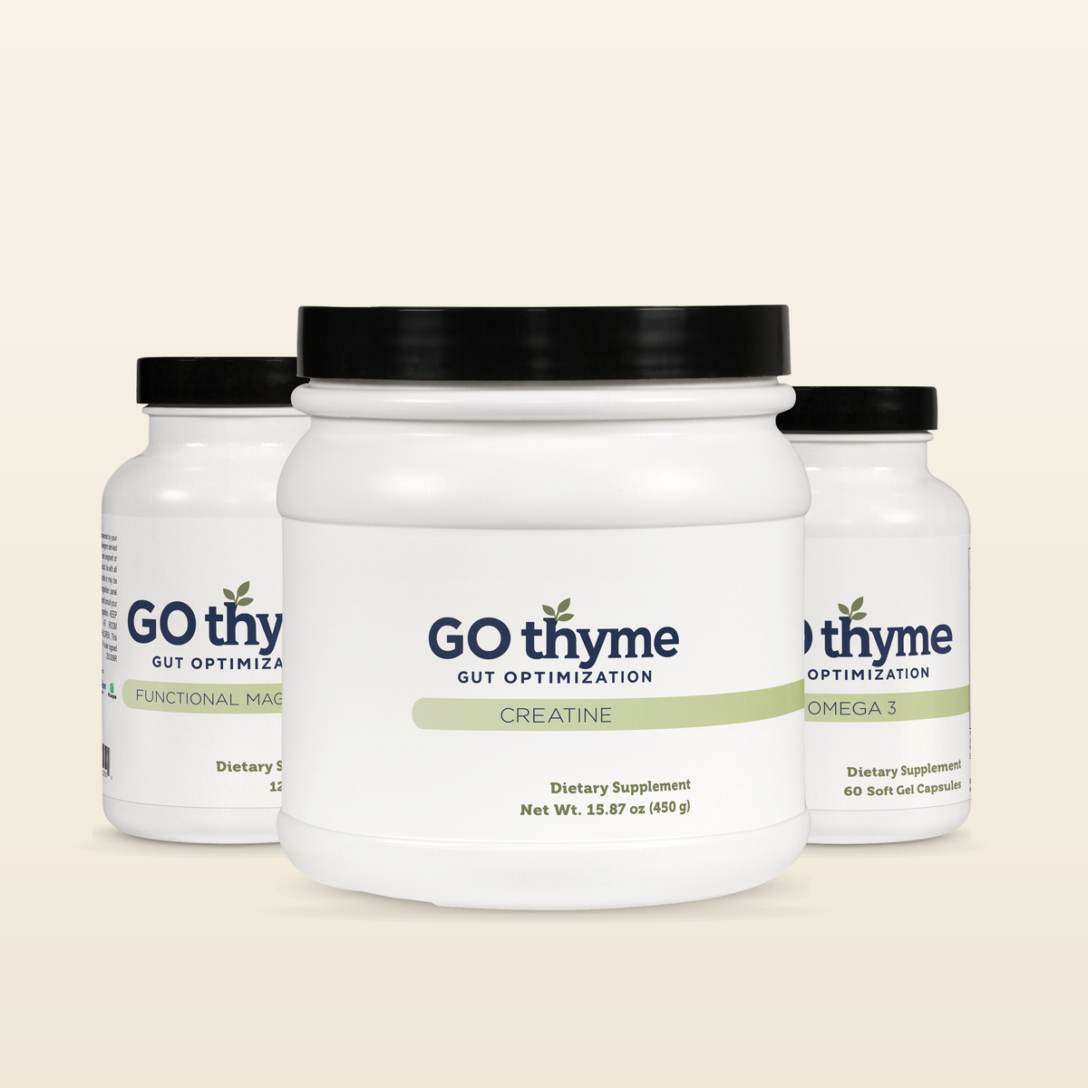 GO thyme Strength and Recovery stack: Creatine, Functional Magnesium and Omega 3