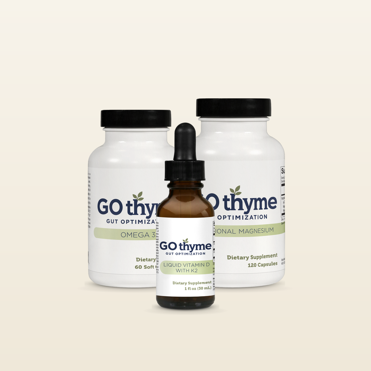 GO thyme The Daily Foundation stack: Omega 3, Vitamin D3 with K2 and Functional Magnesium