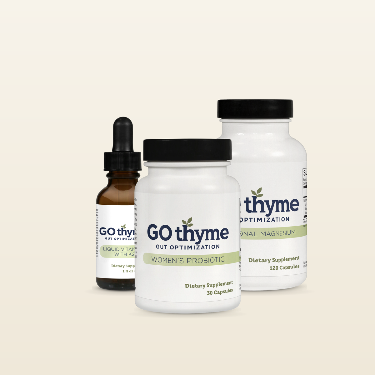 GO thyme Women's Daily stack: Women's Probiotic, Vitamin D3 with K2 and Functional Magnesium